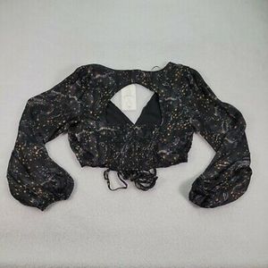 O.L.M. Celestial Star Long Sleeve Sparkle Thread Wrap Crop Top